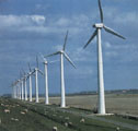 Een rij windmolens.